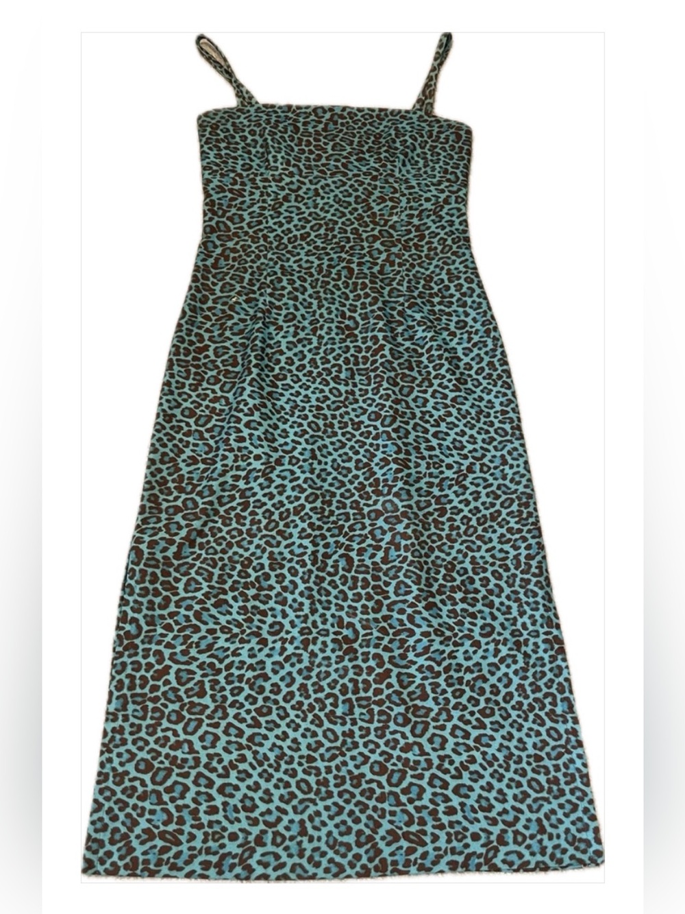 Arden B. Vintage Teal & Brown Leopard Print Slip Dress